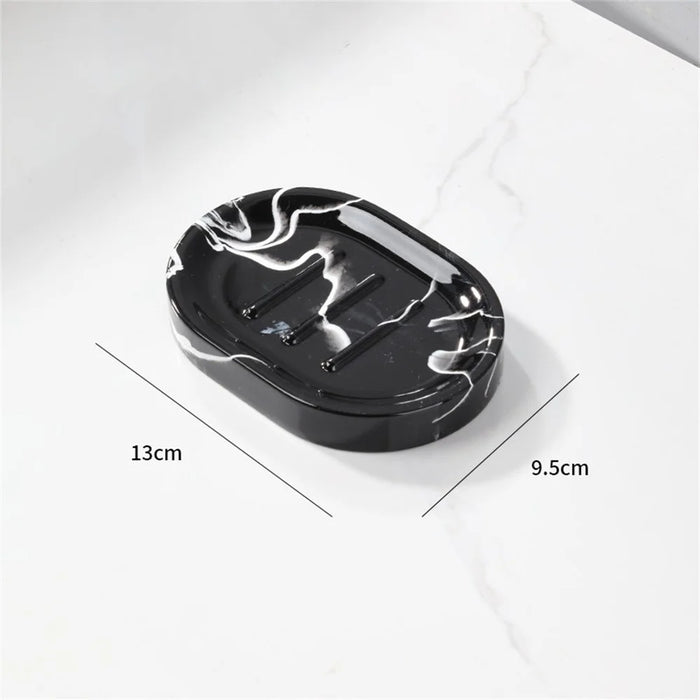 Oval Soap Dish Resin Soap Tray Draining Soap Holder Container Box for Hotel Home Use - Ink Black - 2
