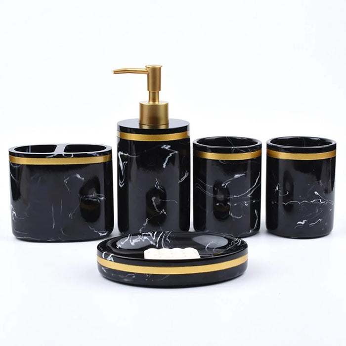 Resin Bathroom Accessories Set 5Pcs Marble Pattern Toiletry Organizer for Hotel / Home - Black - 2