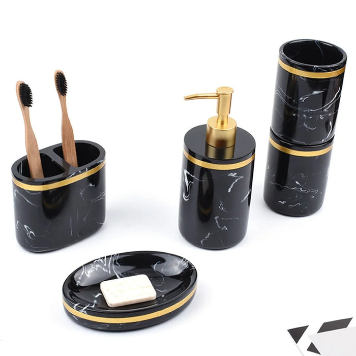 Resin Bathroom Accessories Set 5Pcs Marble Pattern Toiletry Organizer for Hotel / Home - Black - 3