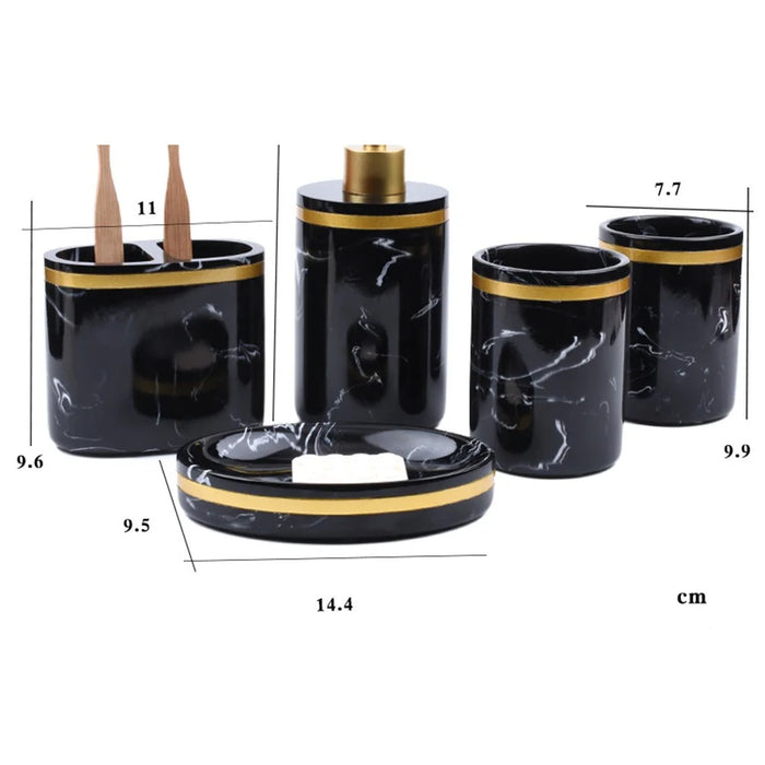 Resin Bathroom Accessories Set 5Pcs Marble Pattern Toiletry Organizer for Hotel / Home - Black - 4