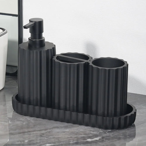 4-Piece Resin Hotel Toiletry Set Bathroom Accessories with Toothbrush Holder / Mouthwash Cup / Soap Dispenser / Storage Tray - Black - 1