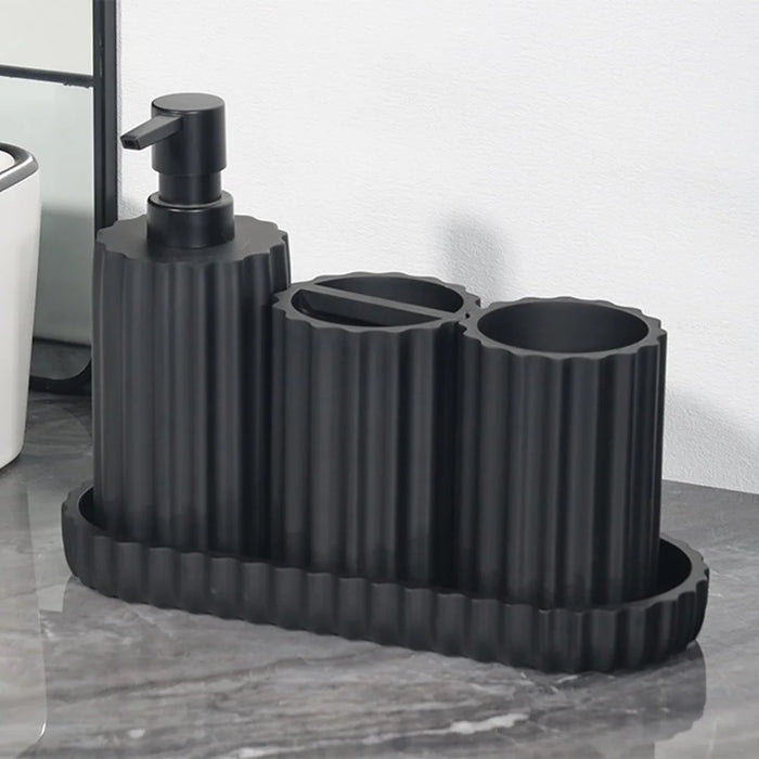 4-Piece Resin Hotel Toiletry Set Bathroom Accessories with Toothbrush Holder / Mouthwash Cup / Soap Dispenser / Storage Tray - Black - 1