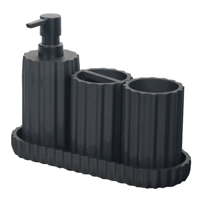 4-Piece Resin Hotel Toiletry Set Bathroom Accessories with Toothbrush Holder / Mouthwash Cup / Soap Dispenser / Storage Tray - Black - 2