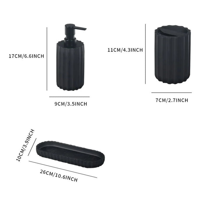 4-Piece Resin Hotel Toiletry Set Bathroom Accessories with Toothbrush Holder / Mouthwash Cup / Soap Dispenser / Storage Tray - Black - 4