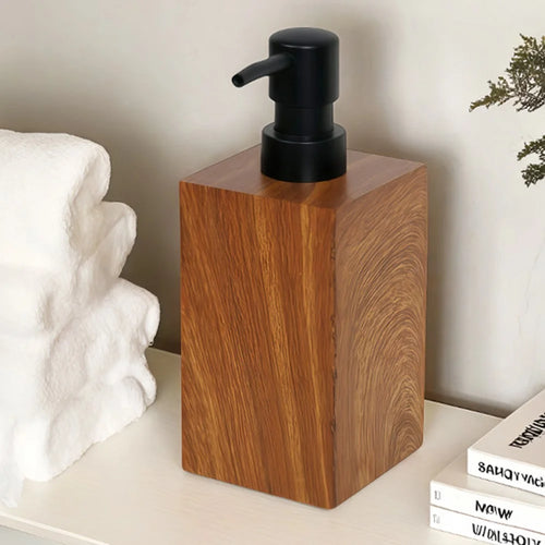 Walnut Wood Texture 500ml Resin Dispenser Bottle for Hotel / Home Bathroom Shampoo / Body Wash / Lotion Refillable Pump - 1