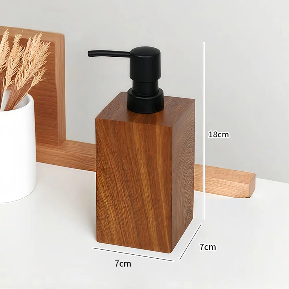 Walnut Wood Texture 500ml Resin Dispenser Bottle for Hotel / Home Bathroom Shampoo / Body Wash / Lotion Refillable Pump - 4