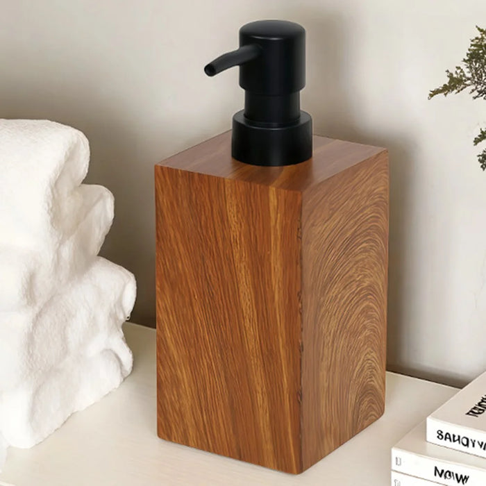 Walnut Wood Texture Bathroom 500ml Resin Pump Bottle for Shampoo Body Wash Hand Soap, Foaming Outlet - 4