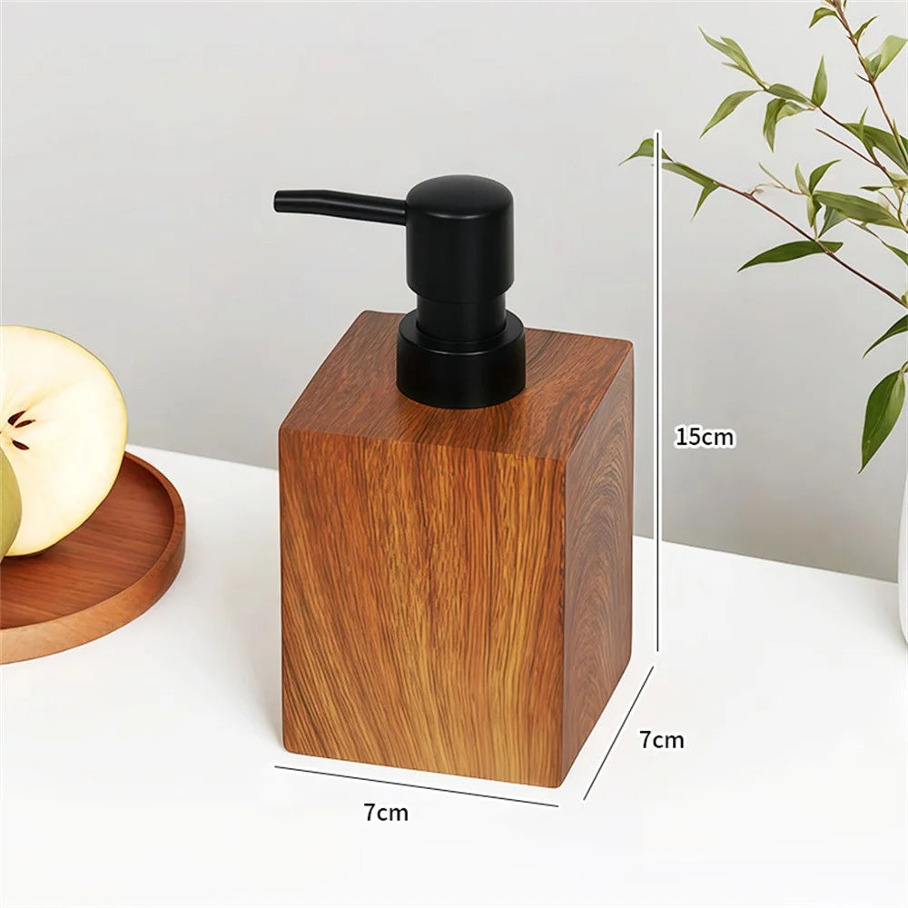 Walnut Wood Texture Bathroom 400ml Resin Pump Bottle for Shampoo Body Wash Hand Soap, Liquid Outlet - 4