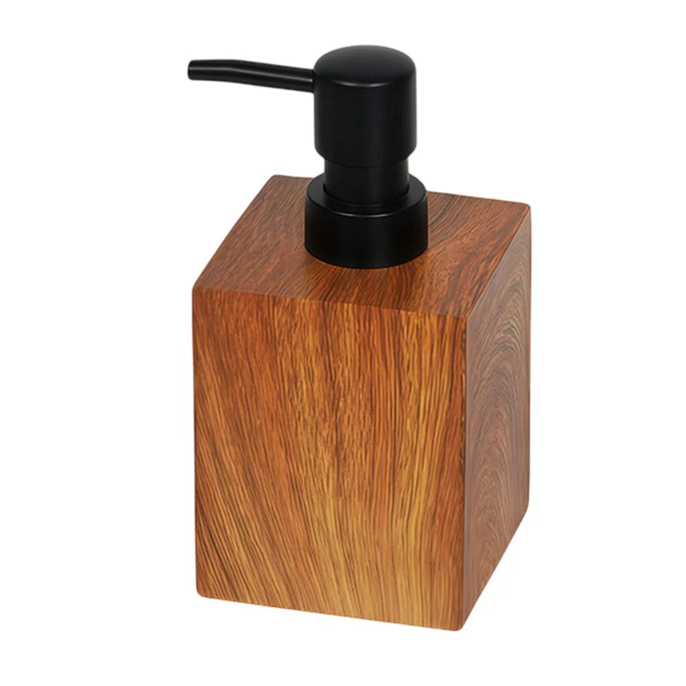 Walnut Wood Texture Bathroom 400ml Resin Pump Bottle for Shampoo Body Wash Hand Soap, Foaming Outlet - 1