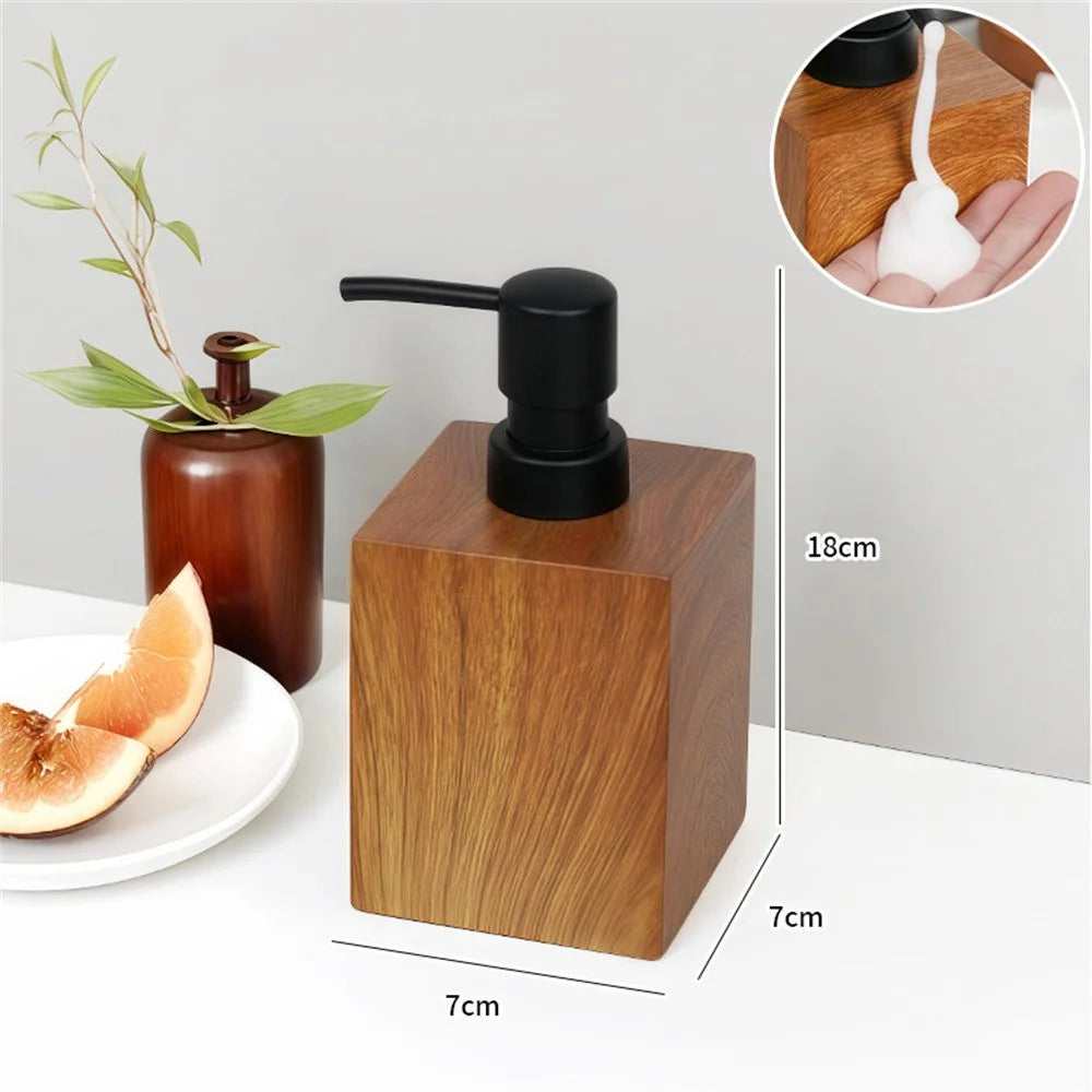 Walnut Wood Texture Bathroom 400ml Resin Pump Bottle for Shampoo Body Wash Hand Soap, Foaming Outlet - 5