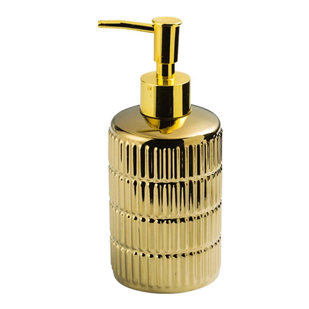 Luxury Ceramic Refillable Dispenser Pump Bottle for Bathroom Hand Soap Shampoo Shower Gel Lotion - Gold - 1