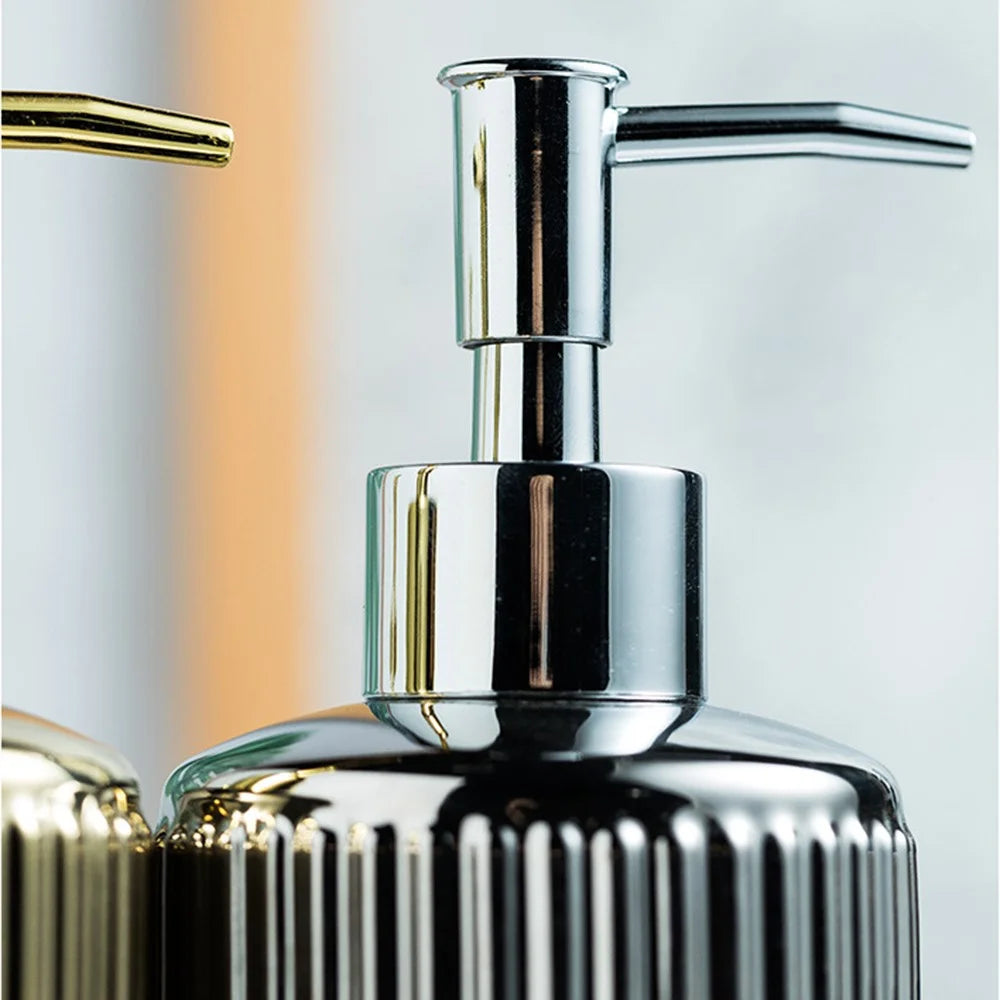 Luxury Ceramic Refillable Dispenser Pump Bottle for Bathroom Hand Soap Shampoo Shower Gel Lotion - Gold - 3