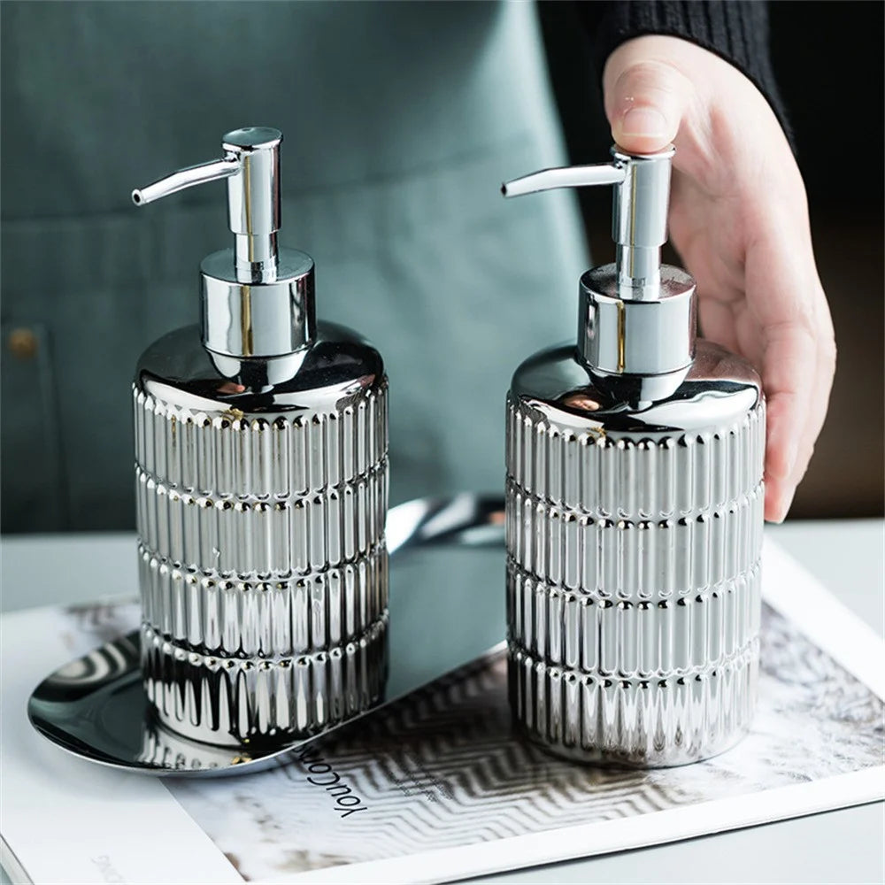 Luxury Ceramic Refillable Dispenser Pump Bottle for Bathroom Hand Soap Shampoo Shower Gel Lotion - Gold - 4