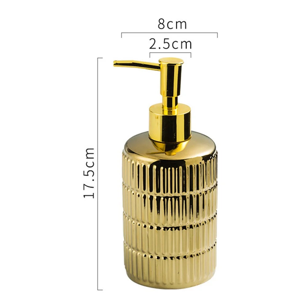 Luxury Ceramic Refillable Dispenser Pump Bottle for Bathroom Hand Soap Shampoo Shower Gel Lotion - Gold - 7