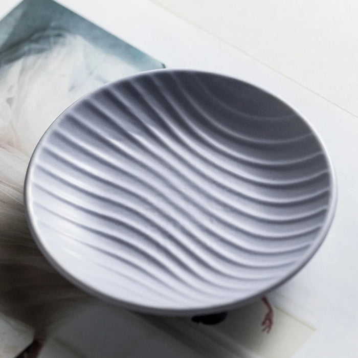 Creative Round Ceramic Soap Dish Home Hotel Bathroom Stylish Decorative Soap Holder Tray - Black - 2