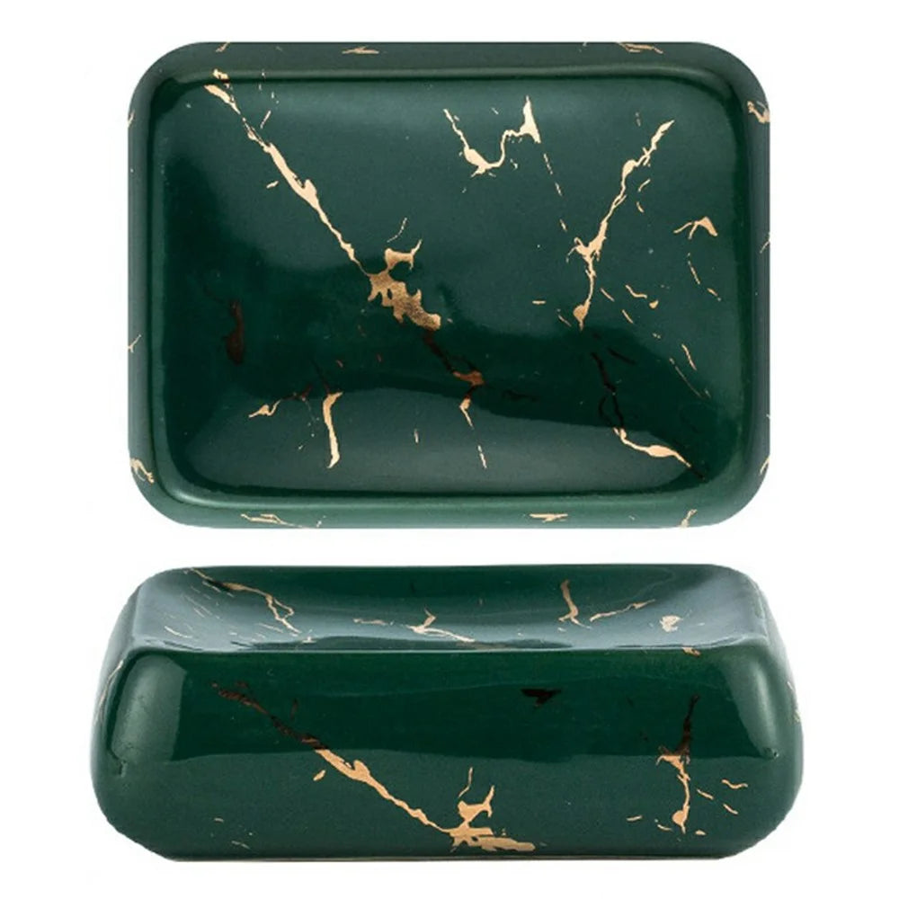 Ceramic Soap Dish Elegant Holder Tray Soap Box Container for Bathroom Home Hotel Use - Bright Blackish Green - 1