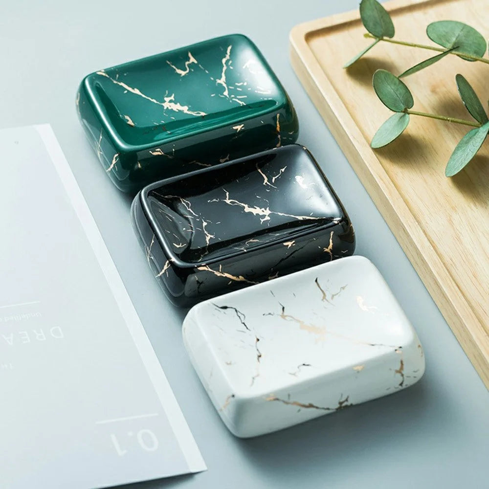 Ceramic Soap Dish Elegant Holder Tray Soap Box Container for Bathroom Home Hotel Use - Bright Blackish Green - 3