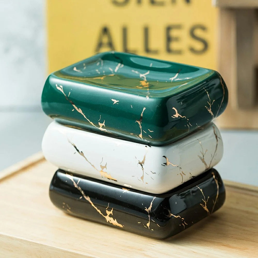Ceramic Soap Dish Elegant Holder Tray Soap Box Container for Bathroom Home Hotel Use - Bright Blackish Green - 4