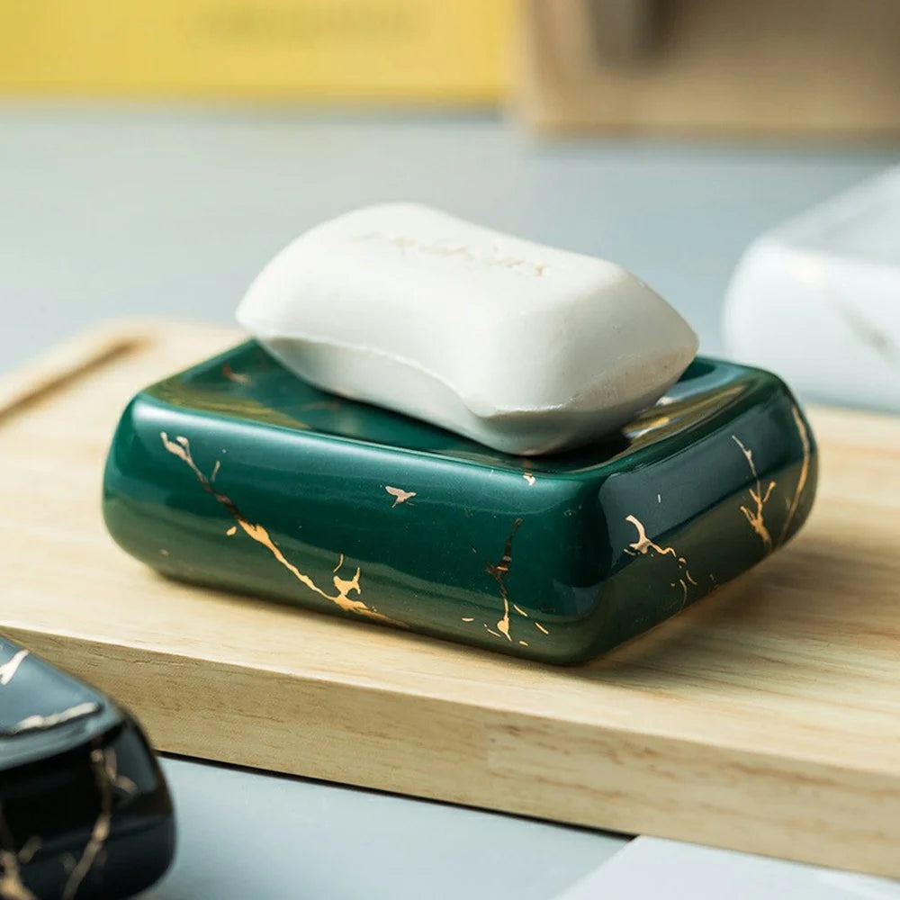 Ceramic Soap Dish Elegant Holder Tray Soap Box Container for Bathroom Home Hotel Use - Bright Blackish Green - 5