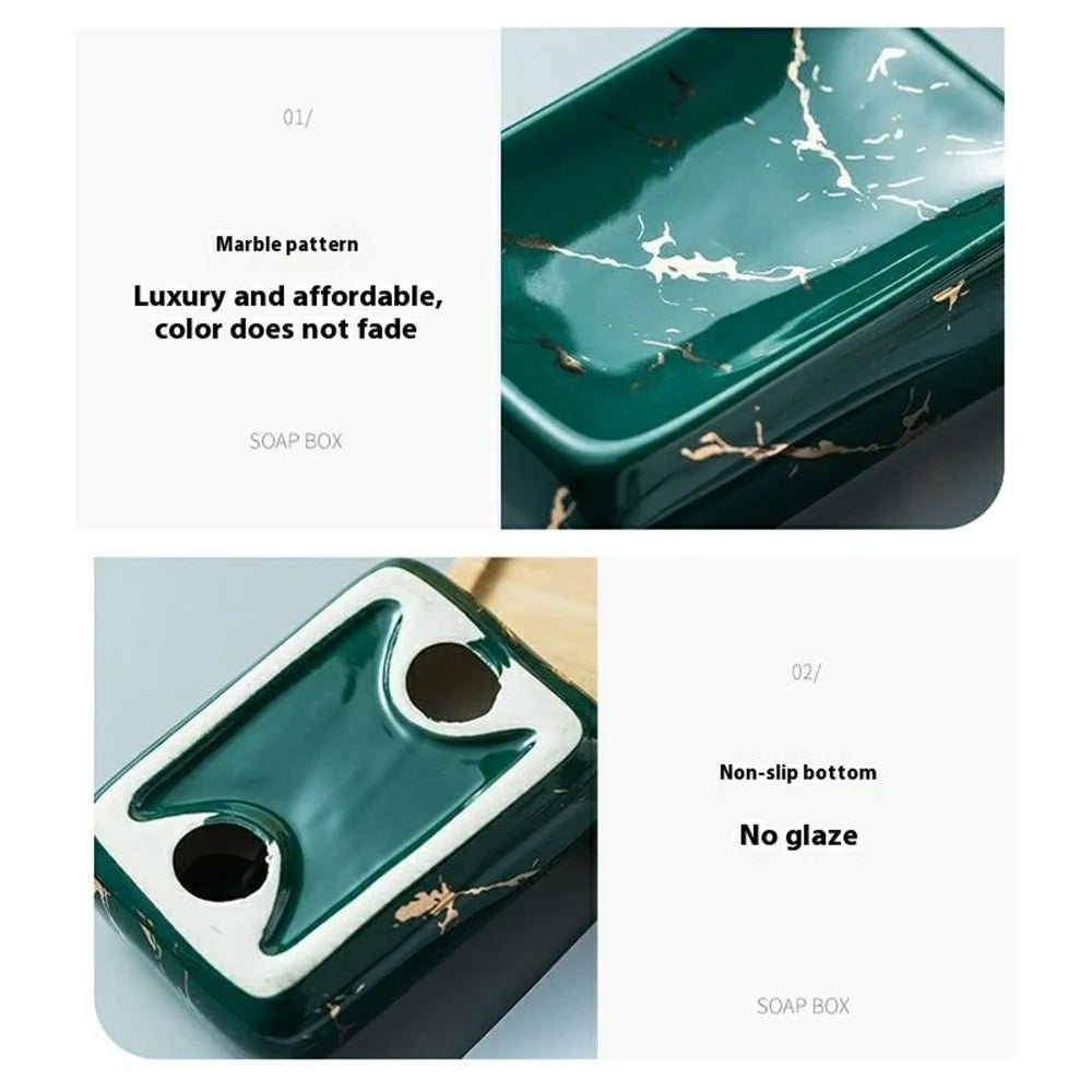 Ceramic Soap Dish Elegant Holder Tray Soap Box Container for Bathroom Home Hotel Use - Bright Blackish Green - 6