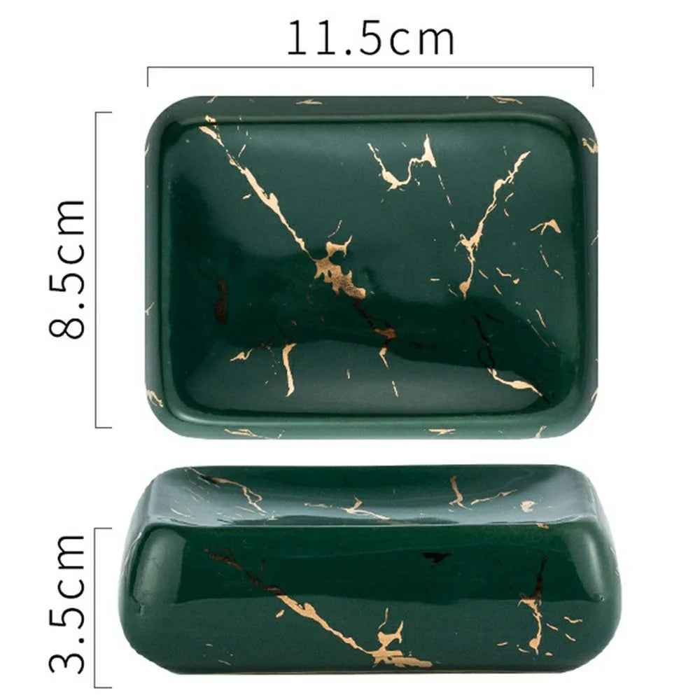 Ceramic Soap Dish Elegant Holder Tray Soap Box Container for Bathroom Home Hotel Use - Bright Blackish Green - 7