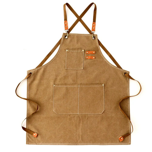 Barber Milk Tea Shop Apron Kitchen Restaurant Baking Anti-wear Canvas Adult Apron - Brown - 1