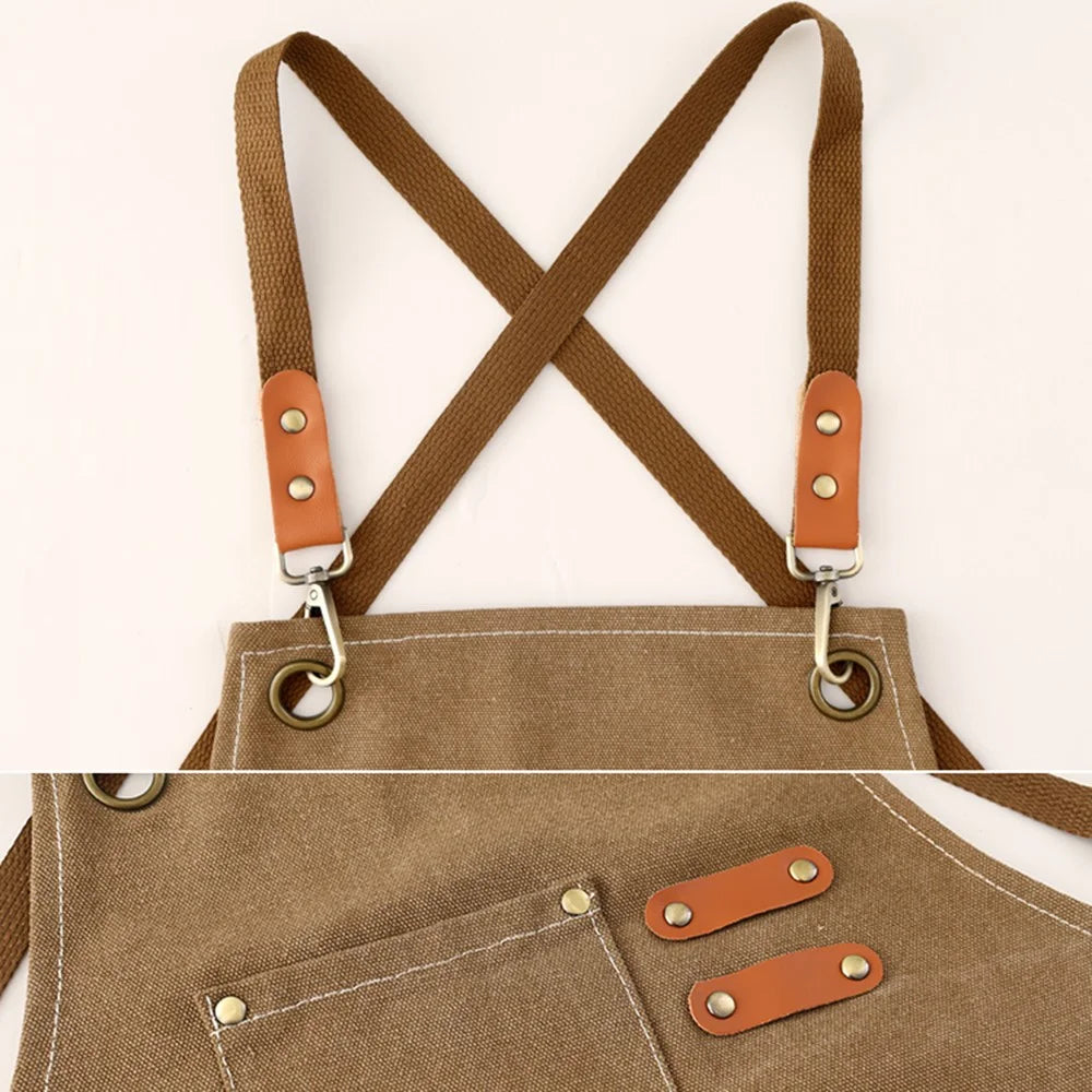 Barber Milk Tea Shop Apron Kitchen Restaurant Baking Anti-wear Canvas Adult Apron - Brown - 3