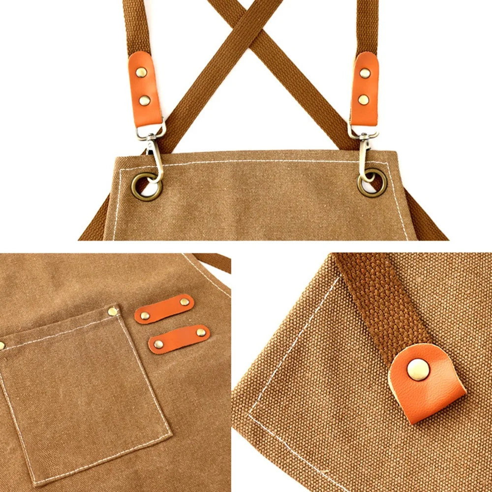 Barber Milk Tea Shop Apron Kitchen Restaurant Baking Anti-wear Canvas Adult Apron - Brown - 4