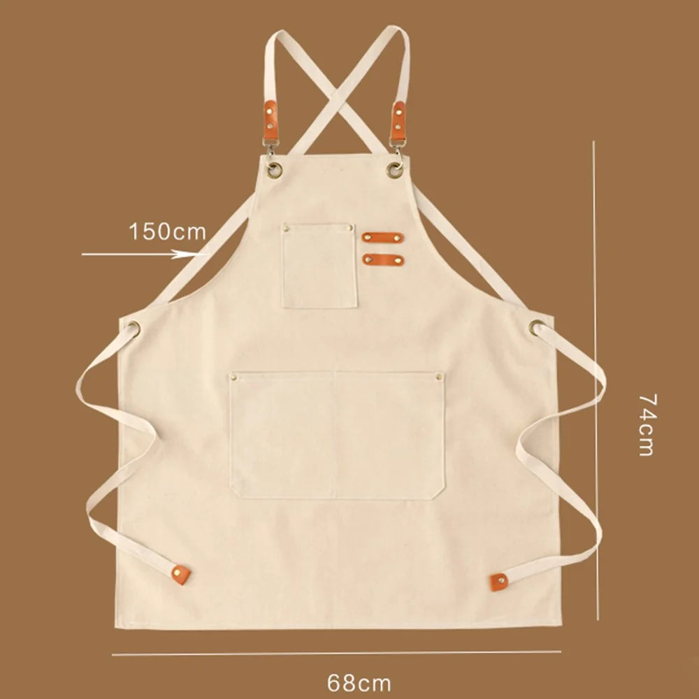 Barber Milk Tea Shop Apron Kitchen Restaurant Baking Anti-wear Canvas Adult Apron - Brown - 5