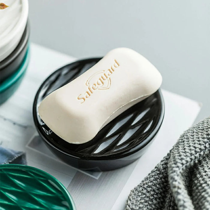 Ceramic Soap Dish Bathroom Accessory Anti-Slip Soap Box Container for Hotel Home Guesthouse - Bright White - 3