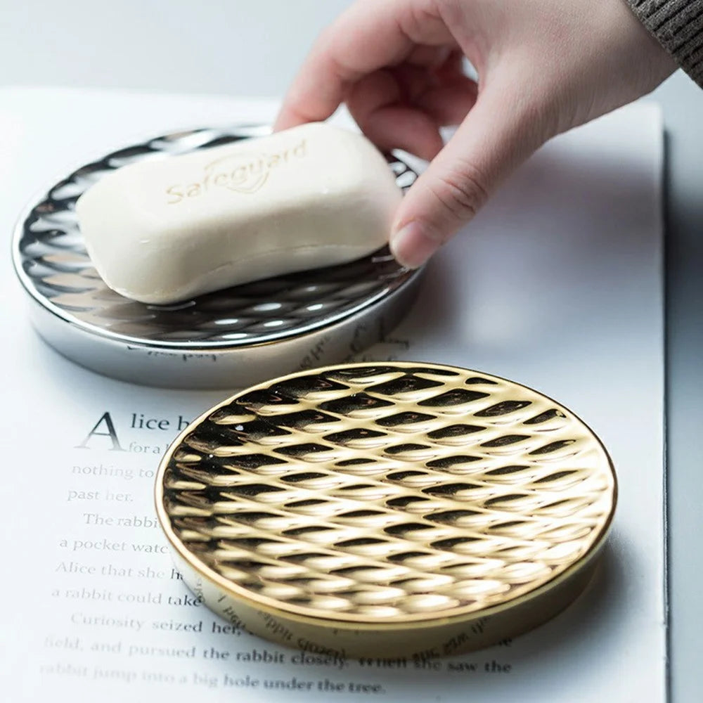 Ceramic Soap Dish Elegant Bathroom Hotel Soap Holder Tray for Kitchen Bathroom Dining Room - Gold - 2