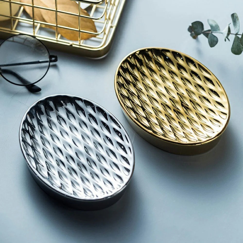 Ceramic Soap Dish Elegant Bathroom Hotel Soap Holder Tray for Kitchen Bathroom Dining Room - Gold - 5