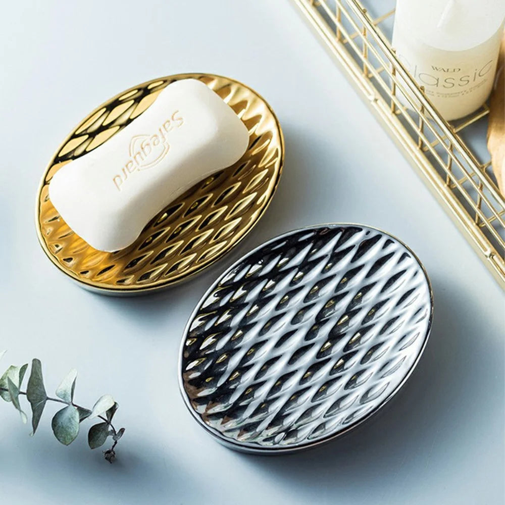 Ceramic Soap Dish Elegant Bathroom Hotel Soap Holder Tray for Kitchen Bathroom Dining Room - Gold - 6