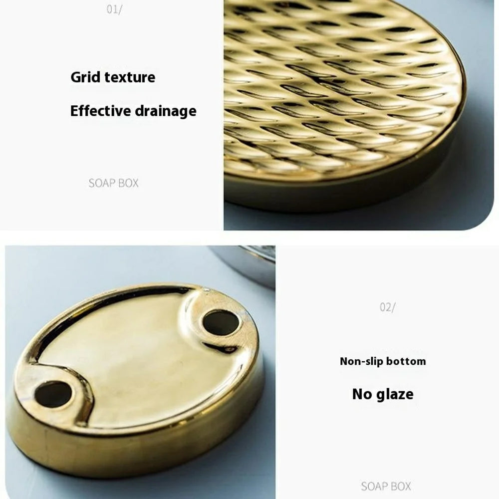 Ceramic Soap Dish Elegant Bathroom Hotel Soap Holder Tray for Kitchen Bathroom Dining Room - Gold - 7