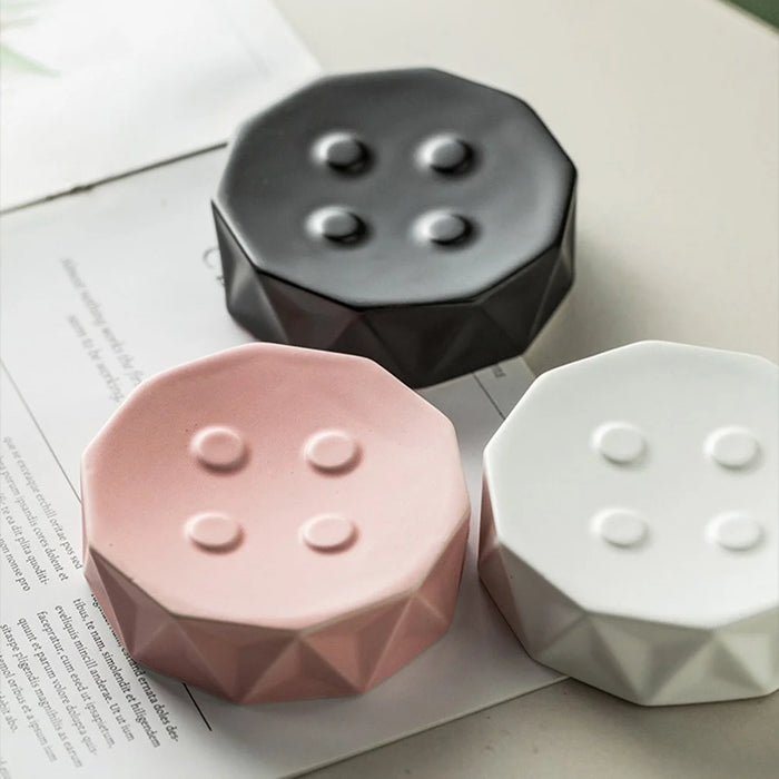 3Pcs / Set Ceramic Bathroom Accessories Home Hotel Nordic Style Soap Dispenser Mouthwash Cup Soap Dish - Pink - 3