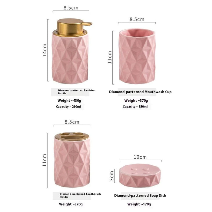 3Pcs / Set Ceramic Bathroom Accessories Home Hotel Nordic Style Soap Dispenser Mouthwash Cup Soap Dish - Pink - 6