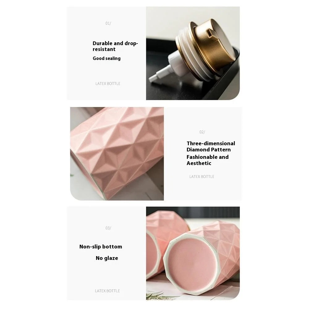 4Pcs / Set Ceramic Bathroom Accessories Nordic Style Soap Dispenser Toothbrush Cup Mouthwash Cup Soap Dish - Pink - 4