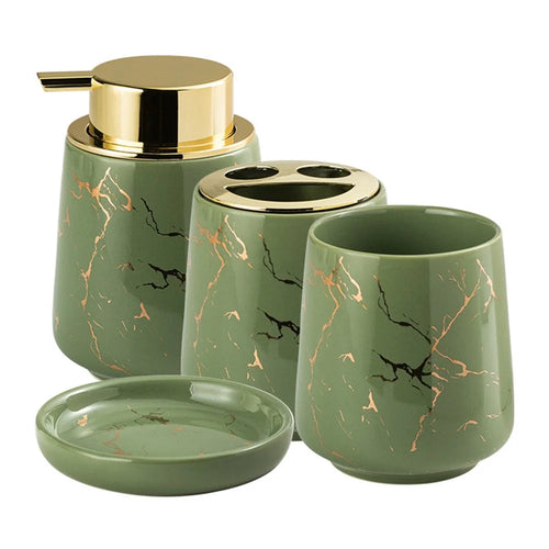 Home Hotel Ceramic Bathroom Accessories Set Toothbrush Holder Rinsing Cup Soap Dish Lotion Dispenser Bottle - Green - 1