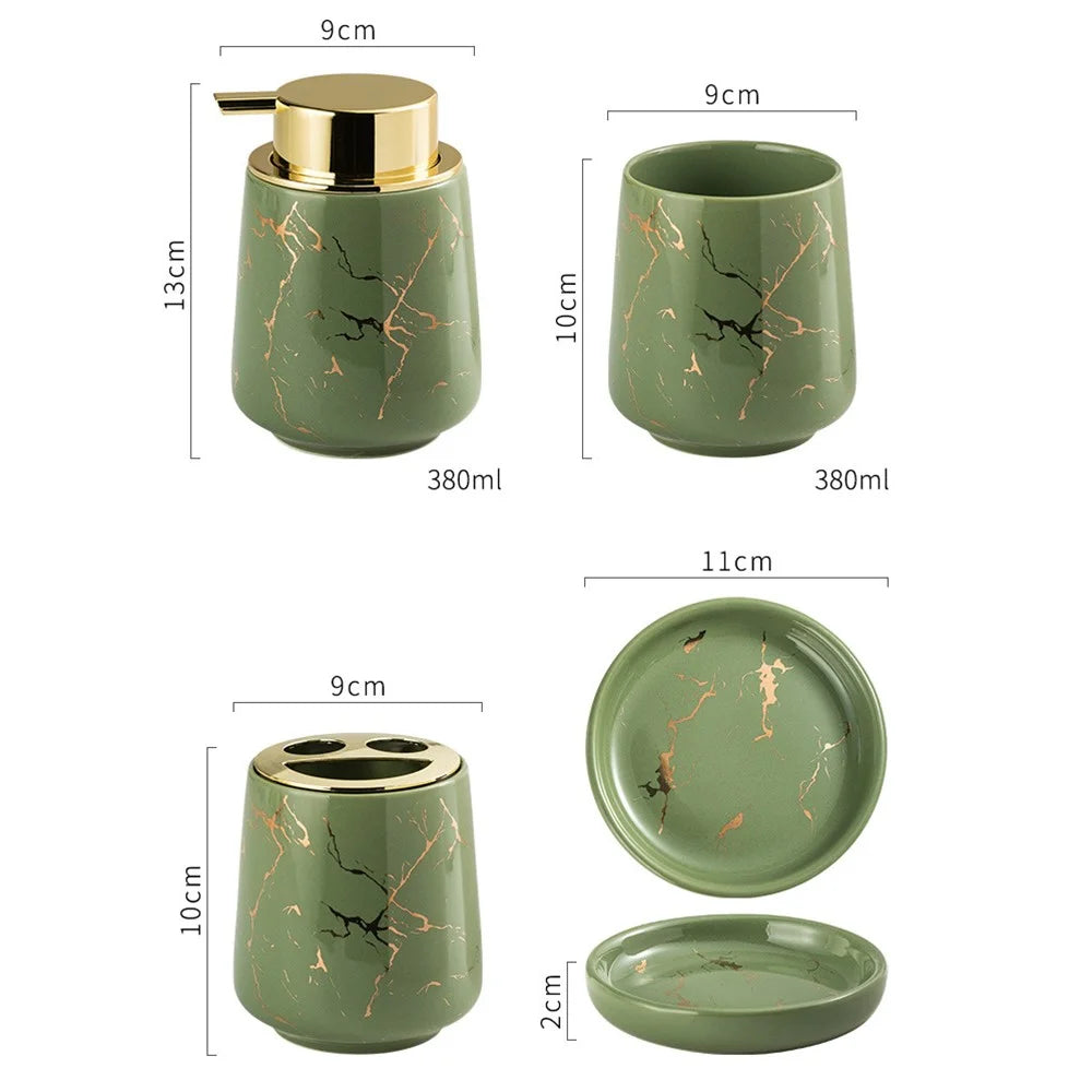 Home Hotel Ceramic Bathroom Accessories Set Toothbrush Holder Rinsing Cup Soap Dish Lotion Dispenser Bottle - Green - 3