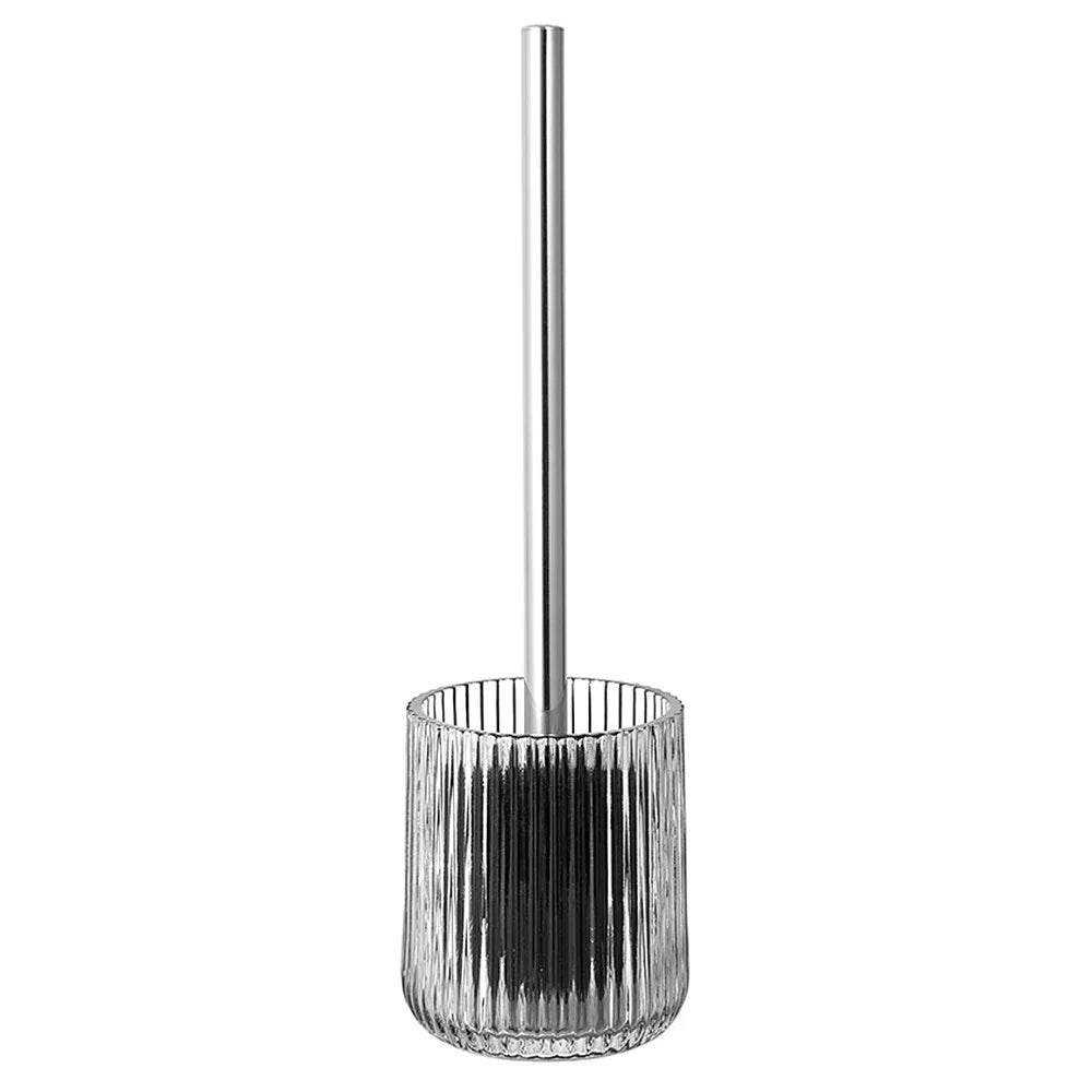 Stainless Steel Handle Toilet Brush with Glass Base Bathroom Deep Cleaning Tool - 1
