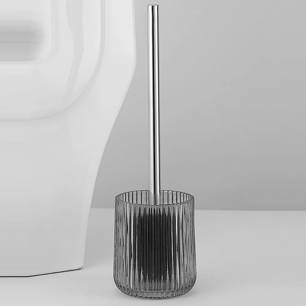 Stainless Steel Handle Toilet Brush with Glass Base Bathroom Deep Cleaning Tool - 2