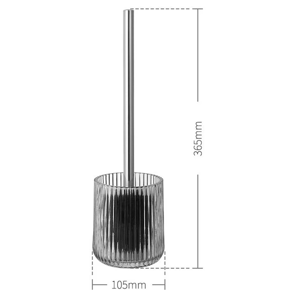 Stainless Steel Handle Toilet Brush with Glass Base Bathroom Deep Cleaning Tool - 3