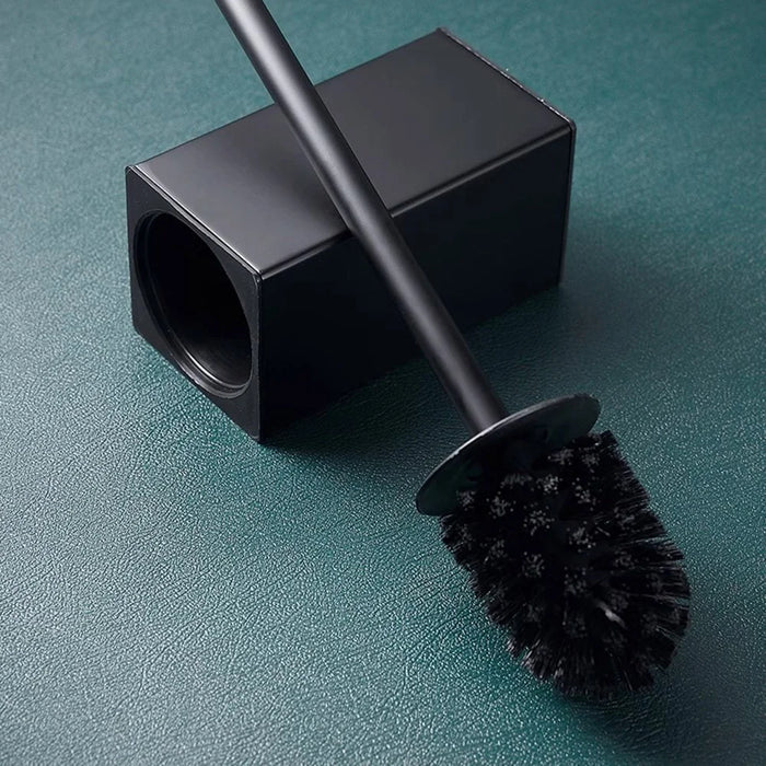 304 Stainless Steel Toilet Brush with Base Home Hotel Bathroom Cleaning Tool - Black - 2
