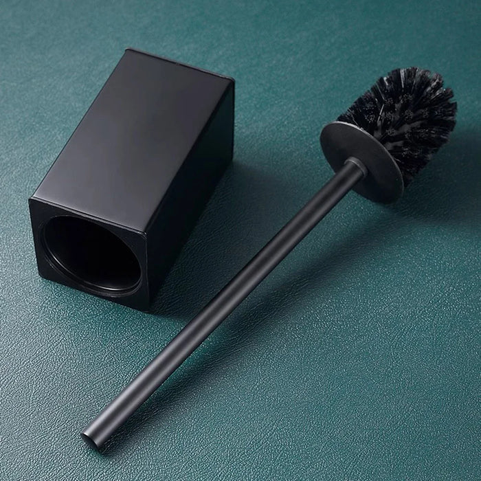 304 Stainless Steel Toilet Brush with Base Home Hotel Bathroom Cleaning Tool - Black - 3