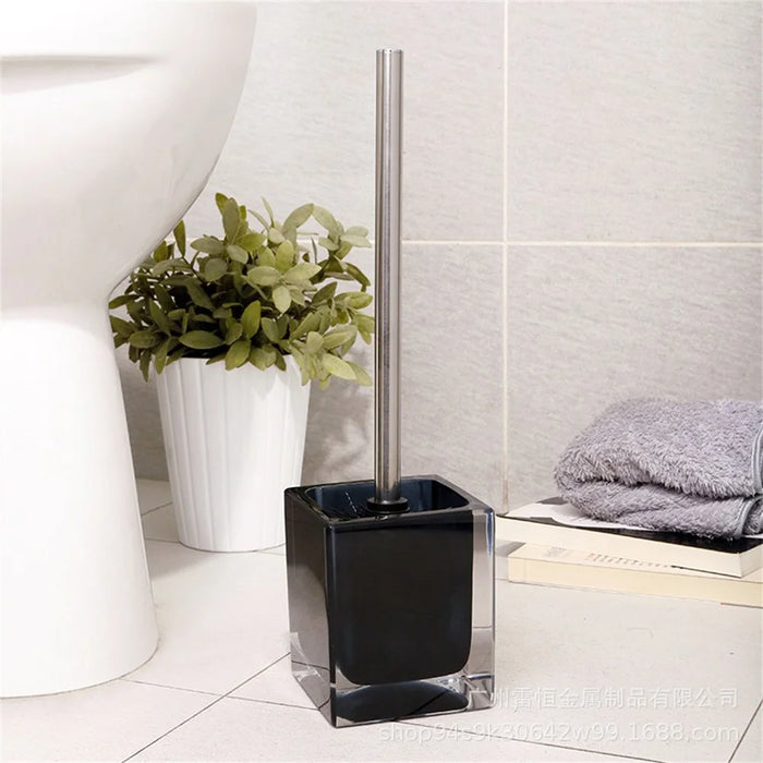 Stainless Steel Handle Toilet Brush with Resin Base Deep Cleaning Bathroom Accessory - 3