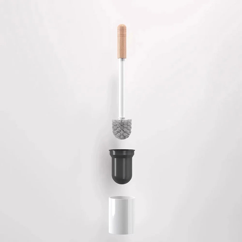 Space Aluminum + Wood Toilet Brush with Stand Bathroom No Dead Angle Cleaning Tool - Black Walnut Color - 5
