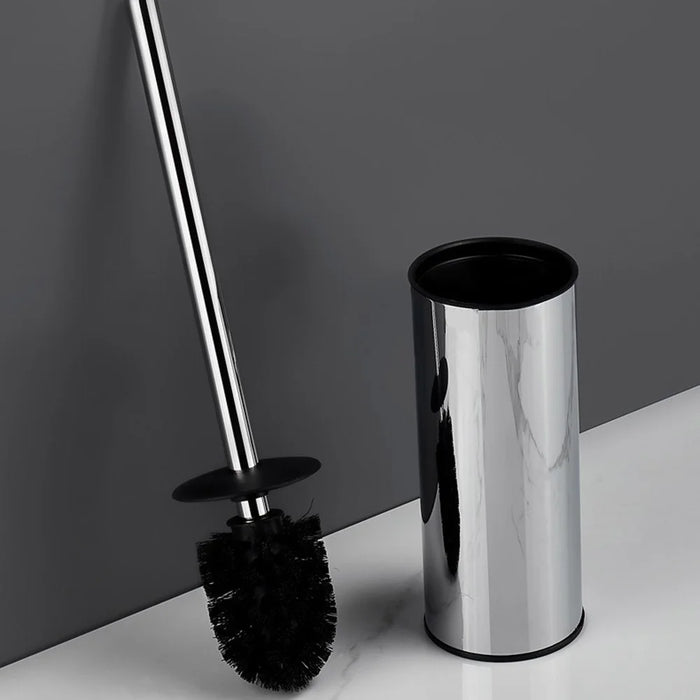 37cm Thickened Stainless Steel Long Handle Toilet Brush with Base Bathroom Cleaning Tool - Black - 2