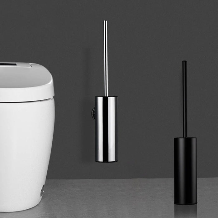 37cm Thickened Stainless Steel Long Handle Toilet Brush with Base Bathroom Cleaning Tool - Black - 3