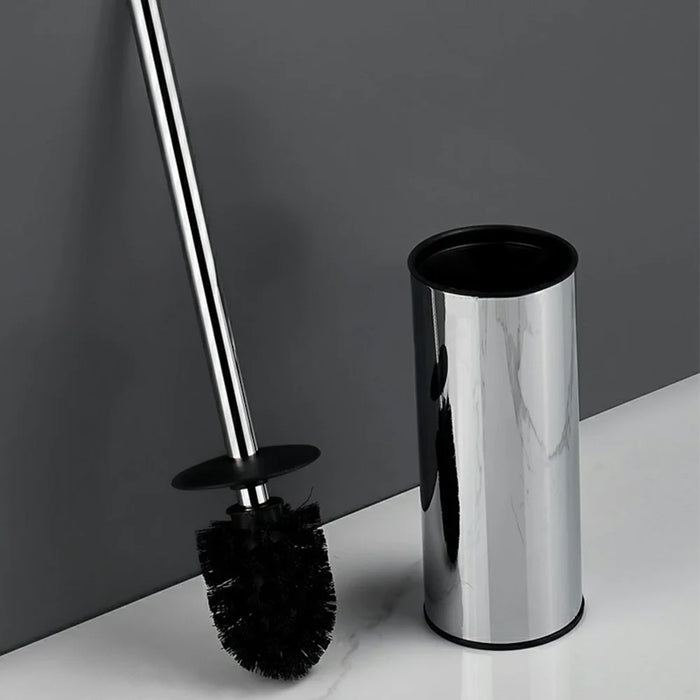 43cm Thickened Stainless Steel Long Handle Toilet Brush with Base Bathroom Cleaning Tool - Silver - 2