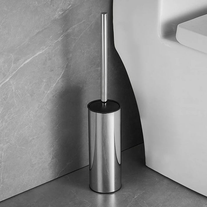 43cm Thickened Stainless Steel Long Handle Toilet Brush with Base Bathroom Cleaning Tool - Silver - 4